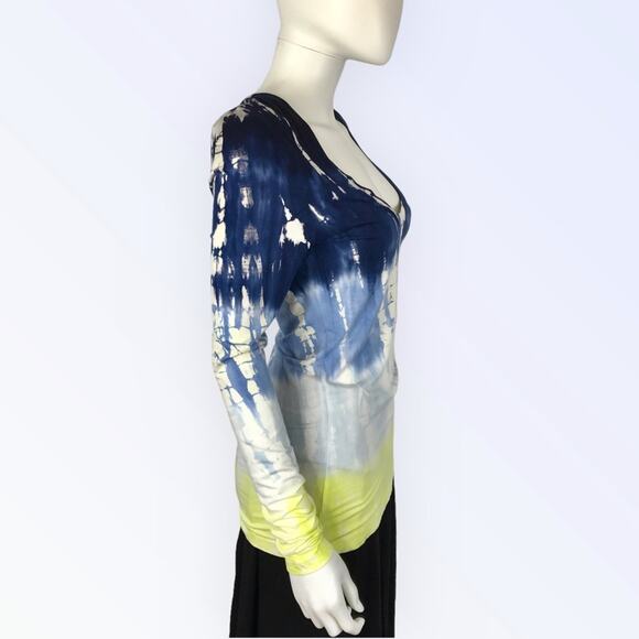 Young Fab & Broke Tie Dye Tee Shirt Blue & Yellow Boho Knit - Picture 3 of 6